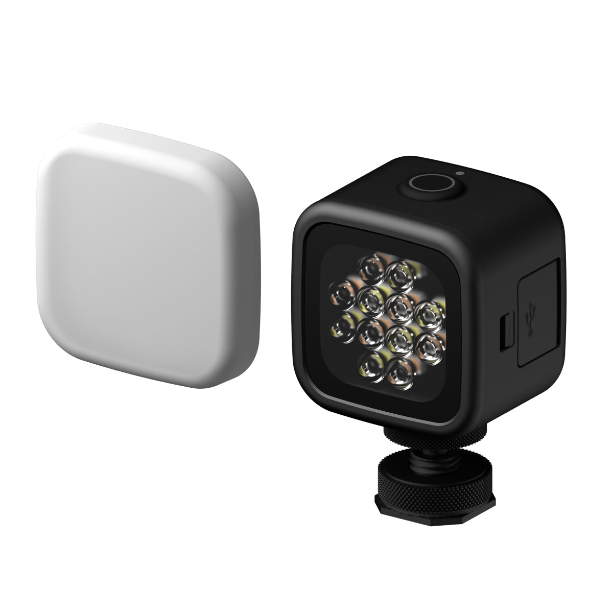 Compact LED smart video light with diffuser and cold shoe mount, portable and adjustable brightness for content creation