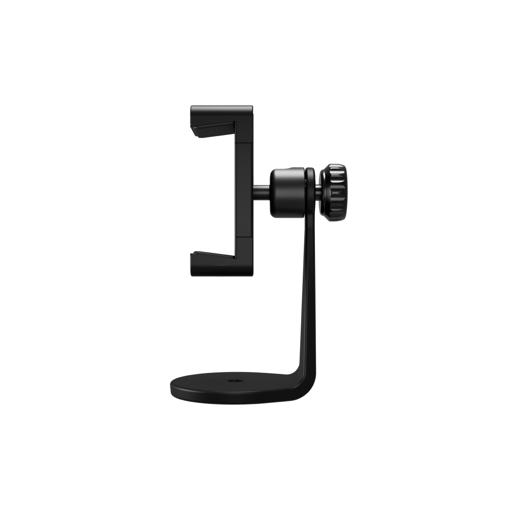 Smart flexible mount with adjustable aluminum design, compatible with most smartphones and tripods.